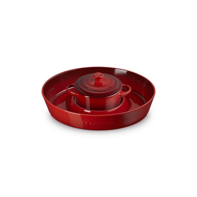 Signature Oval Chip and Dip Platter and Mini Round Cocotte SetCerise