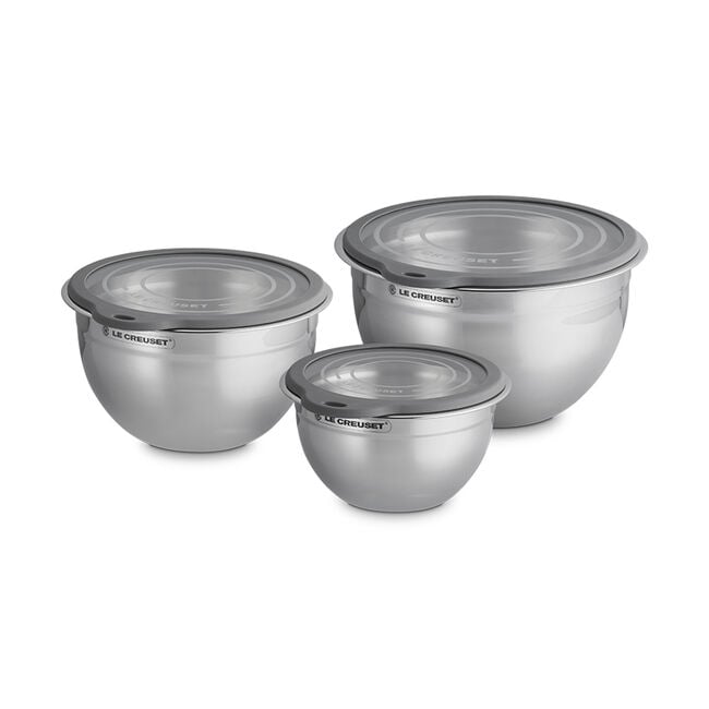 Stainless Steel Mixing Bowls with Glass Lids, Set of 3