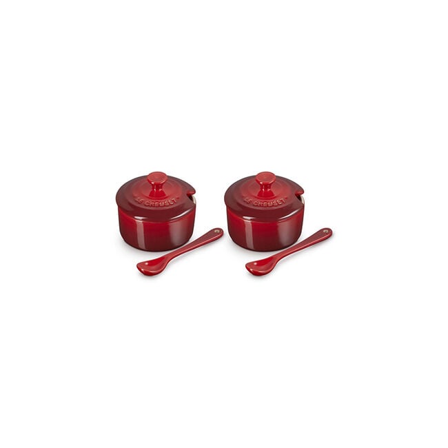 Condiment Pot with Spoon, Set of 2Cerise