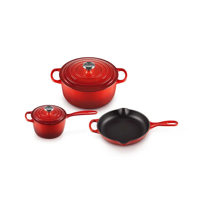 Signature Enameled Cast Iron 5-Piece Cookware SetCerise