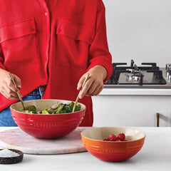 2 qt flame multi bowl and 3 qt. cerise multi bowl