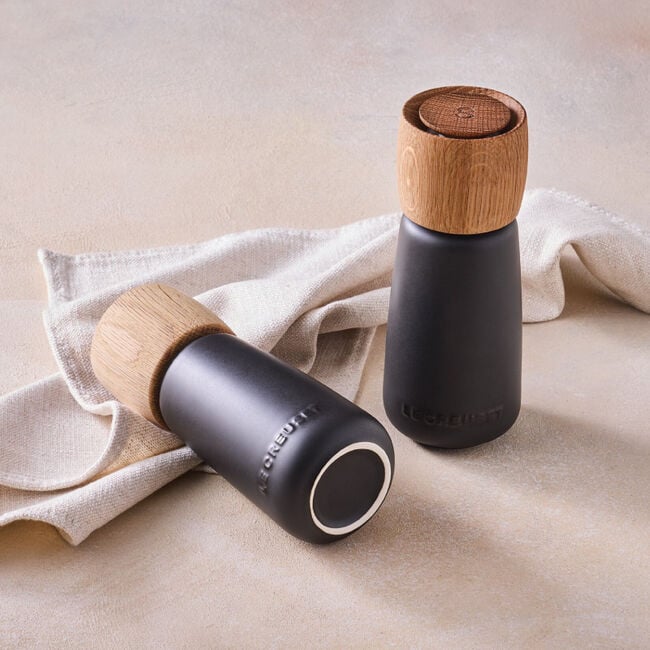 Alpine Salt and Pepper Mills, in color licorice stoneware, sold separately
